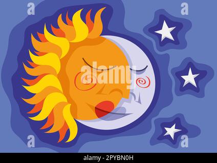 Sun and moon in love Stock Vector