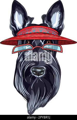 Vector dog Scottish Terrier in sun visor and glasses Stock Vector
