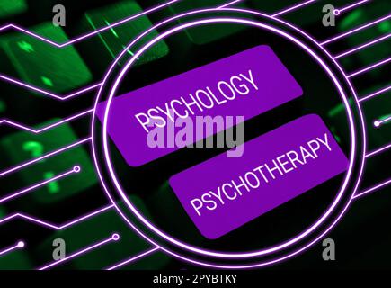 Handwriting text Psychology Psychotherapy. Internet Concept use of a psychological method to treat mental illness Stock Photo