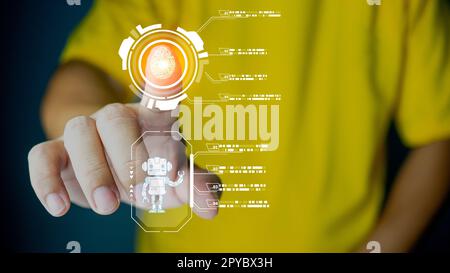 Human finger scanning the screen using AI for security Technology concept. Protection Stock Photo