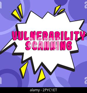 Hand writing sign Vulnerability Scanning. Word Written on defining identifying prioritizing vulnerabilities Stock Photo