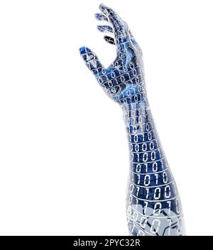 Artificial intelligence concept with an arm made of computer code Stock Photo