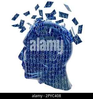 Artificial intelligence concept with a head made of binary code Stock Photo