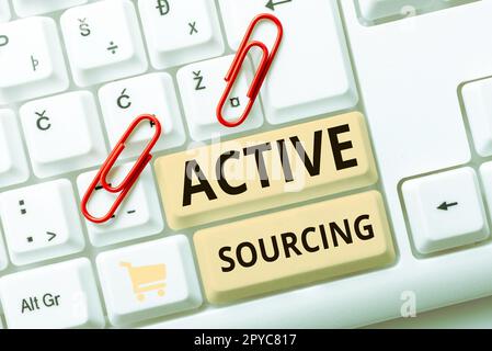 Writing displaying text Active Sourcing. Business showcase search for potential candidates before the need has arisen Stock Photo