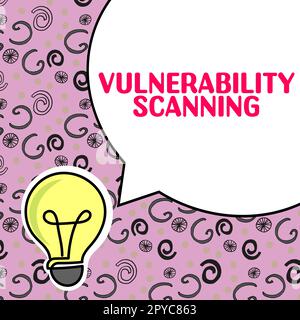 Hand writing sign Vulnerability Scanning. Word Written on defining identifying prioritizing vulnerabilities Stock Photo
