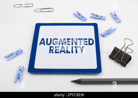 Text caption presenting Augmented Reality. Concept meaning technology that imposes computer image on the real world Stock Photo