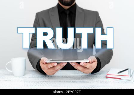 Text caption presenting Truth. Business idea the quality or state being true opposite of lying Telling facts Stock Photo