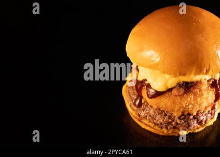 Fresh tasty burger on black Stock Photo