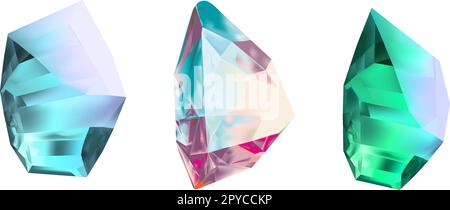 Glass shiny crystals with different shades reflecting light.A collection of images of diamonds of various geometric shapes, colors and sizes.Vector realistic set of glow gemstone or colorful ice. Stock Vector