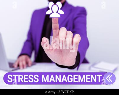 Writing displaying text Stress Management. Word for learning ways of behaving and thinking that reduce stress Stock Photo