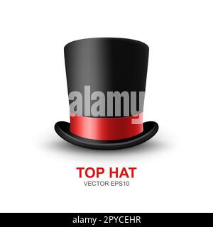 Black round hat with red ribbon isolated on white background, 3D ...