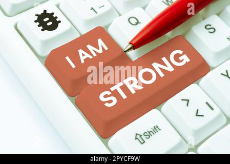 Hand writing sign I Am Strong. Business overview Have great strength being healthy powerful achieving everything Stock Photo