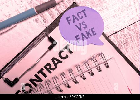 Inspiration showing sign Fact Vs Fake. Word for Is it true or is false doubt if something is real authentic Stock Photo