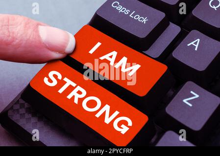 Hand writing sign I Am Strong. Business approach Have great strength being healthy powerful achieving everything Stock Photo