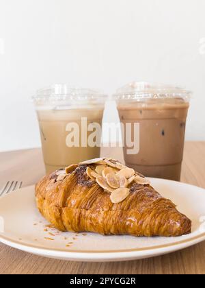 Freshly baked croissants and iced coffee Stock Photo