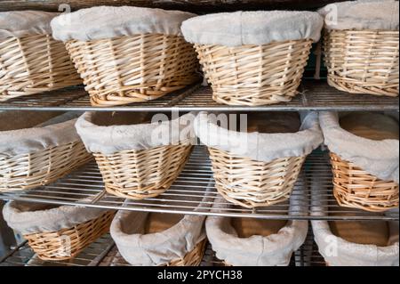 Equipment for making bread with banners of bread Stock Photo