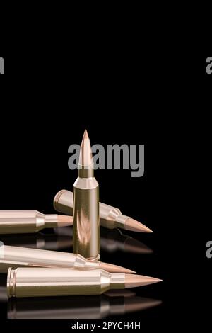 Five brass-colored bullets, Bullet Rendering, Sniper rifle, pointed metal  bullet, 3D Computer Graphics, metal Background png