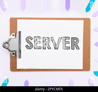 Conceptual display Server. Word Written on computer program which manages access centralized resource network Stock Photo