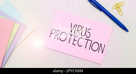 Conceptual display Virus Protection. Word Written on program designed to protect computers from malware Stock Photo