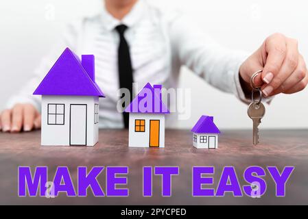 Conceptual caption Make It Easy. Business idea Smart approach Effortless Free from worries or difficulties Stock Photo