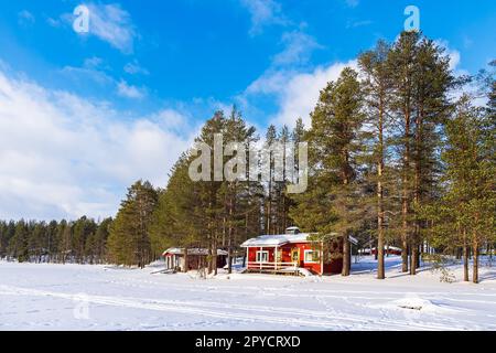 Landscape with snow in wintertime in Kuusamo, Finland Stock Photo