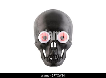 Black human skull with red eyes isolated on white background with clipping path Stock Photo