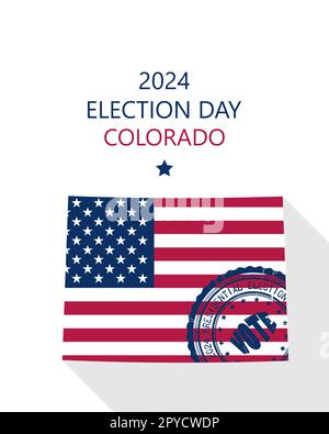 2024 United States of America Presidential Election Colorado vector template.  USA flag, vote stamp and  silhouette Stock Vector