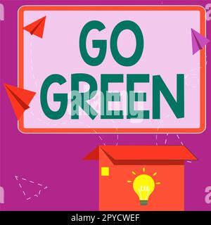 Text caption presenting Go Green. Word for making more environmentally friendly decisions as reduce recycle Stock Photo