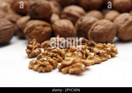 Freshly cracked walnuts Stock Photo