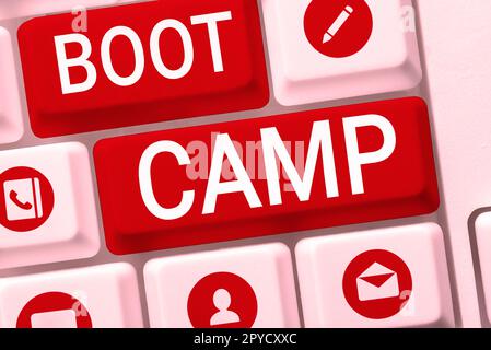 Text caption presenting Boot Camp. Business concept Military training camp for new recruits Harsh discipline Fitness Stock Photo