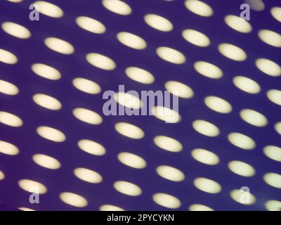 abstract sun bunnies, dots and ovals. Purple, lilac, and white trendy ugly. Retro disco style. Abstract background with different blurred sun glare passing through the holes of the blinds or shutters Stock Photo