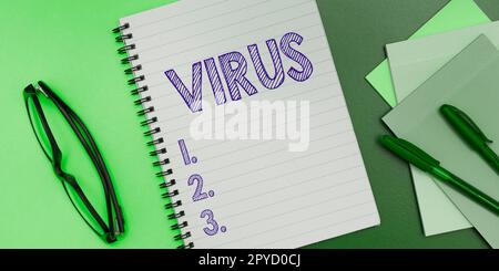 Writing displaying text Virus. Word Written on infective agent that consists nucleic acid molecule in protein coat Stock Photo