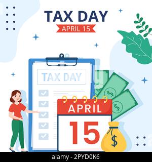 Tax Day Social Media Background Illustration Cartoon Hand Drawn Templates Stock Photo