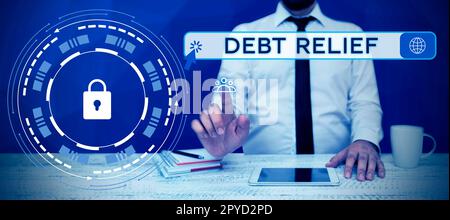 Conceptual display Debt Relief. Word Written on partial or total remission of it especially those by countries Stock Photo