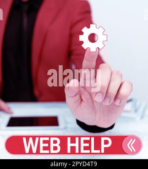 Conceptual caption Web Help. Word Written on procedural or reference information delivered through computer Stock Photo