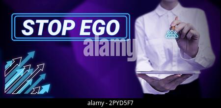Text caption presenting Stop Ego. Word for Control your obsession about a decision or an event or anything Stock Photo