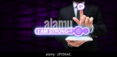 Hand writing sign I Am Strong. Business showcase Have great strength being healthy powerful achieving everything Stock Photo