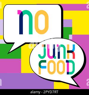 Sign displaying No Junk Food. Word for Stop eating unhealthy things go on a diet give up burgers fries Stock Photo