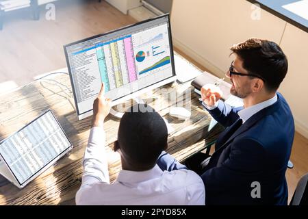Spreadsheet Data On Computer Monitor Stock Photo