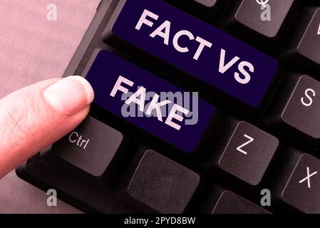 Inspiration showing sign Fact Vs Fake. Business approach Is it true or is false doubt if something is real authentic Stock Photo