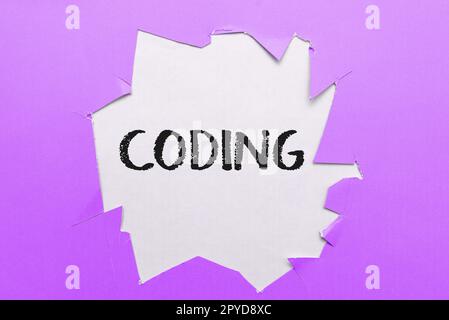 Writing displaying text Coding. Business concept assigning code to something for classification identification Stock Photo