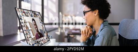 Webinar Video Conferencing On Laptop Stock Photo