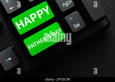 Hand writing sign Happy Father's Day. Business concept time of year to celebrate fathers all over the world Stock Photo