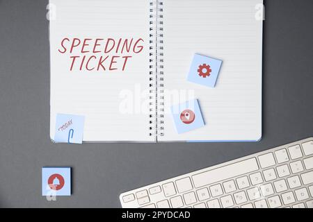 Hand writing sign Speeding Ticket. Word for psychological test for the maximum speed of performing a task Stock Photo