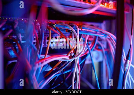 Fiber optic equipment in data center server room Stock Photo