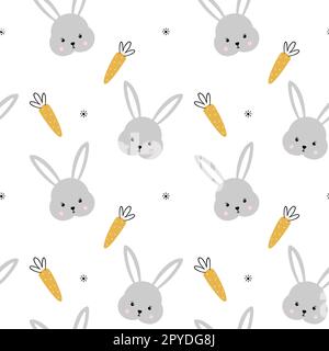 Seamless pattern with cute bunnies, carrots and flowers Stock Vector