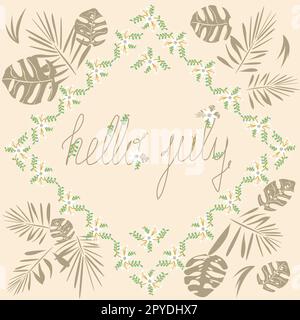 Hello July Fish Frame Square frame with calligraphy lettering of sea shellfish painted in ...