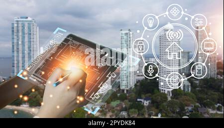 smart home concept and wireless control technology and security, ip camera Stock Photo