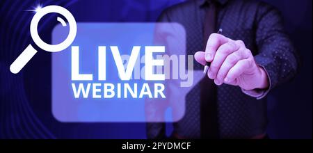 Text caption presenting Live Webinar. Word for Interactive seminar transmitted over the web in real time Stock Photo