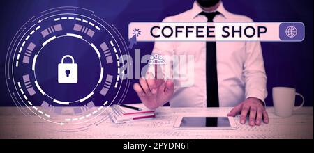 Conceptual display Coffee Shop. Internet Concept small informal restaurant serving coffee and light refreshments Stock Photo